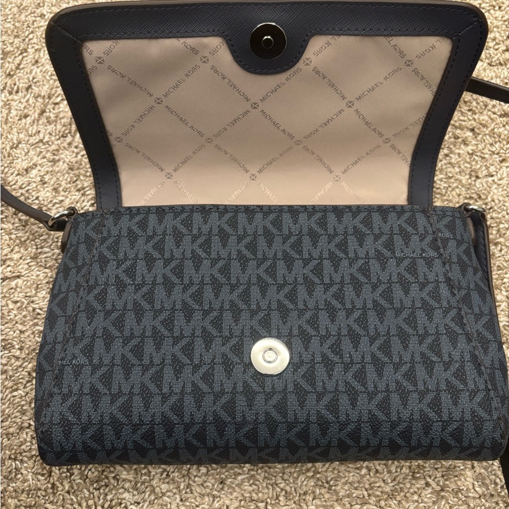 Michael Kors Navy Monogram Crossbody Bag - Picture 6 of 7